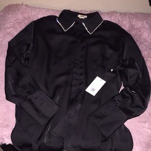 NWT Jason WU rhinestone collar button downshirt S